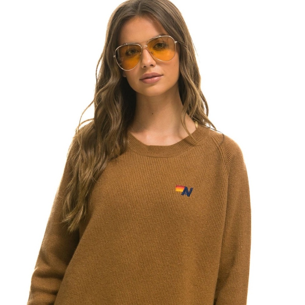 Aviator Nation Camel Cashmere Vintage 2 Logo Sweater Unisex size XL